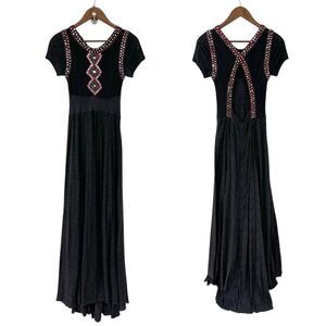 Free People Maxi Dress Black Lace Embellished Festival Size Extra Small